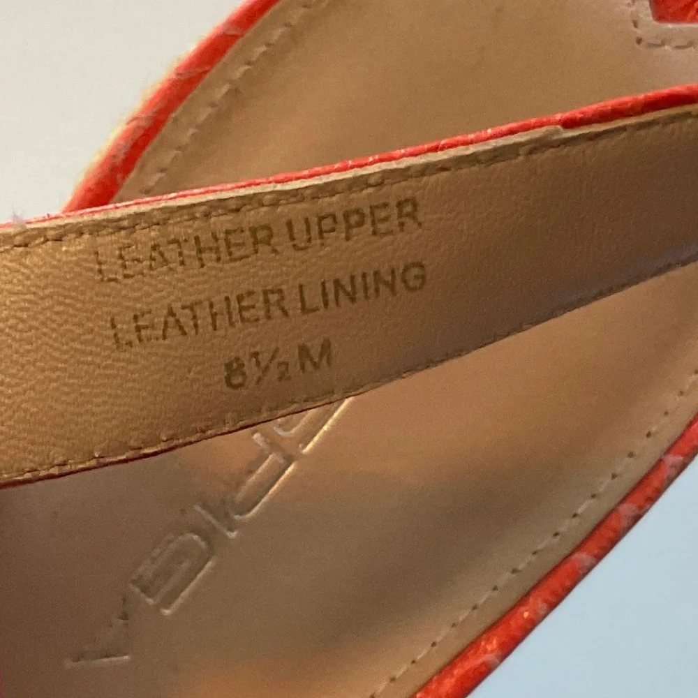 VIA SPIGA Wendi Crisscross Orange Snake Embossed Leather Wedge Sandal Size  8.5